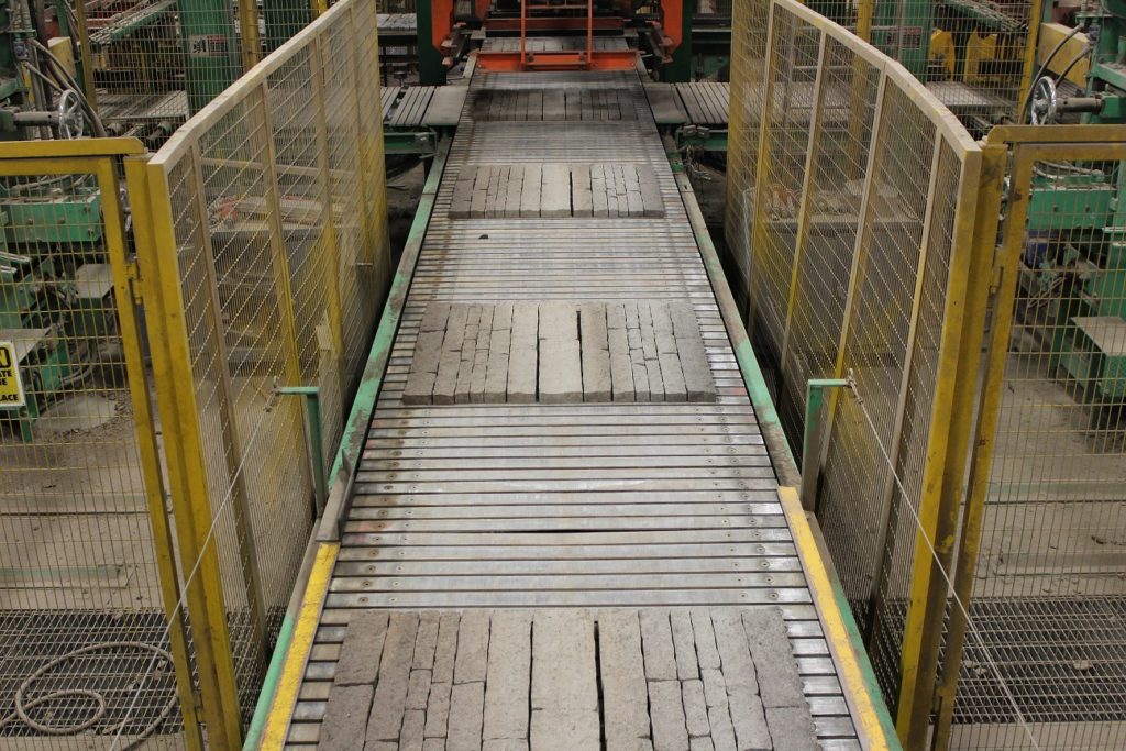 Shown is part of the process of dry-cast veneer production.